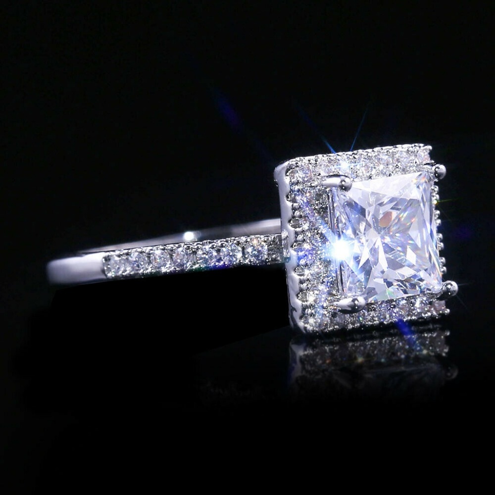 925 Silver Ring Princess Cut white Sapphire NEW - Picture 4 of 7